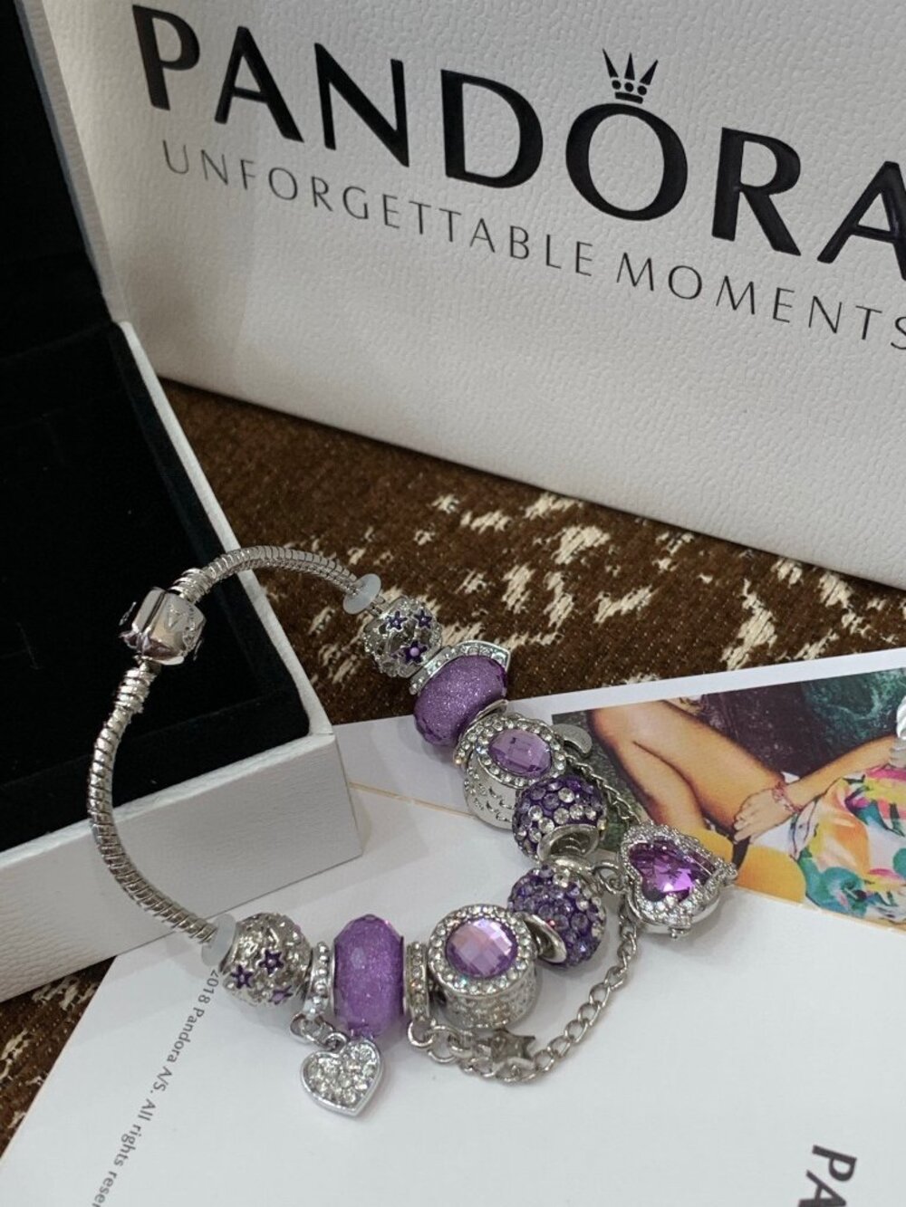 Pandora Purple Theme Charm Snake Chain Bracelet
